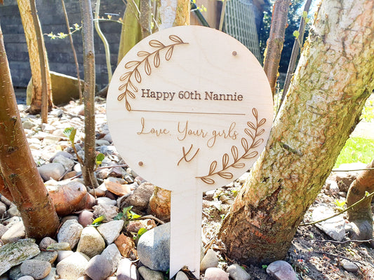 Personalised Wooden Garden Sign – Custom Birthday Plant Pot Plaque