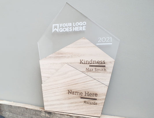 Wooden Rustic Freestanding Custom Trophy Award - Different Sizes Available - Trophies for Schools, Companies and Sports Clubs
