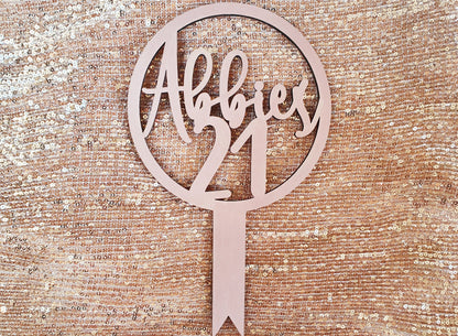 Large Wooden Personalised Birthday Cake Topper - Name and Age on a Cake Topper - Different Colours Available