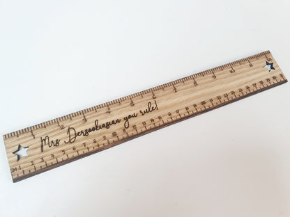 Personalised 'Teacher You Rule!' Wooden Ruler l End of Term Gift l Gift for Teacher l Gift for Nursery Teacher l Gift for Childminder