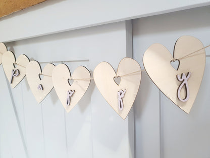Rustic Wooden Heart Bunting | Custom Painted Letter Banner