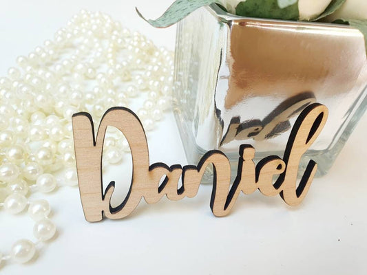 Wooden Names - Unique Personalised Wooden Wedding Name Cards - Modern Wooden Letters Wedding Favours - Wedding Place Cards - Wedding Titles