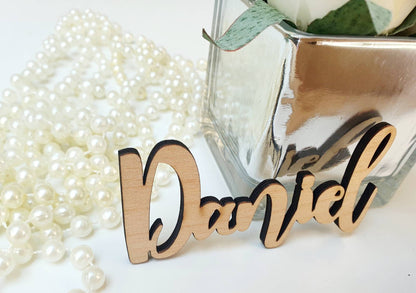 Wooden Names - Unique Personalised Wooden Wedding Name Cards - Modern Wooden Letters Wedding Favours - Wedding Place Cards - Wedding Titles