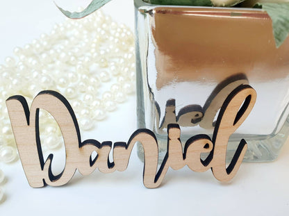 Wooden Names - Unique Personalised Wooden Wedding Name Cards - Modern Wooden Letters Wedding Favours - Wedding Place Cards - Wedding Titles