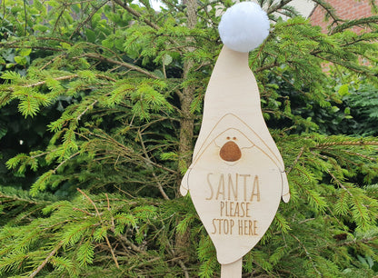 Wooden Santa Please Stop Here Sign - Christmas Eve Gift