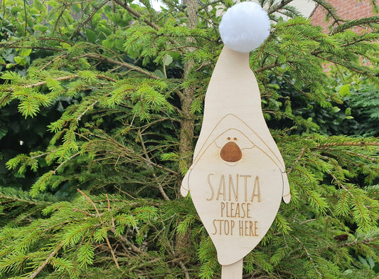 Wooden Santa Please Stop Here Sign - Christmas Eve Gift