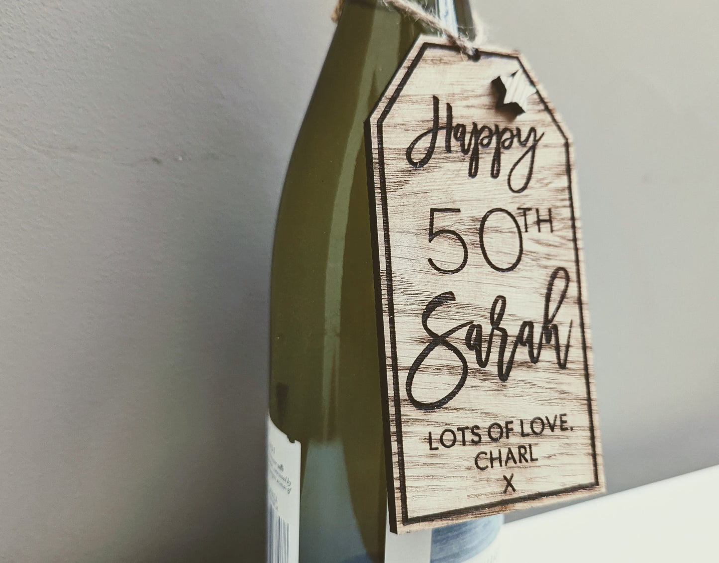 Personalized Oak Veneer Bottle Tag: Rustic Wedding, Birthday, Christmas