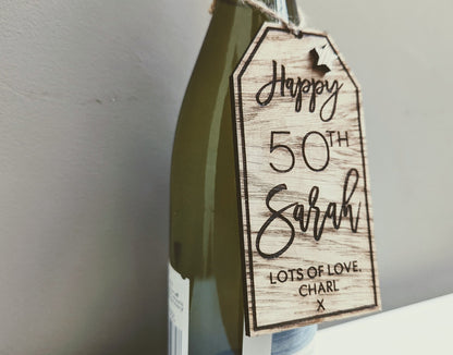 Personalized Oak Veneer Bottle Tag: Rustic Wedding, Birthday, Christmas
