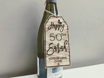 Personalized Oak Veneer Bottle Tag: Rustic Wedding, Birthday, Christmas