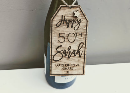 Personalized Oak Veneer Bottle Tag: Rustic Wedding, Birthday, Christmas