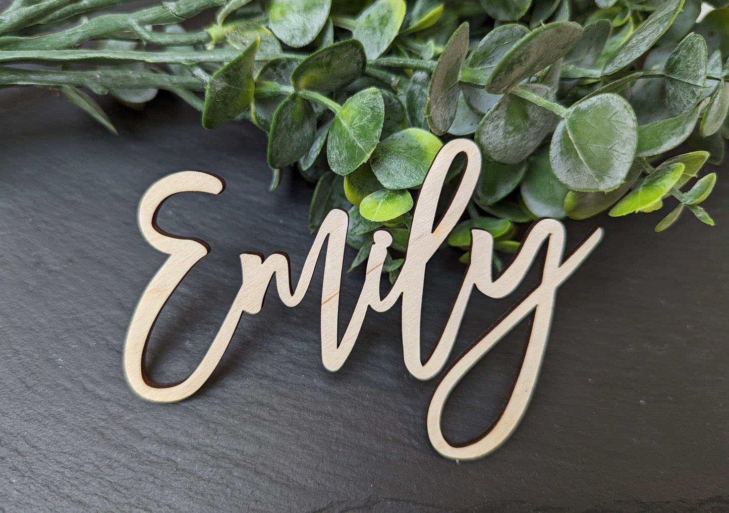 Personalised Birchwood Wedding Place Cards: Laser Cut Names
