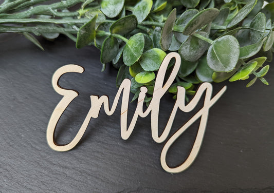 Personalised Birchwood Wedding Place Cards: Laser Cut Names
