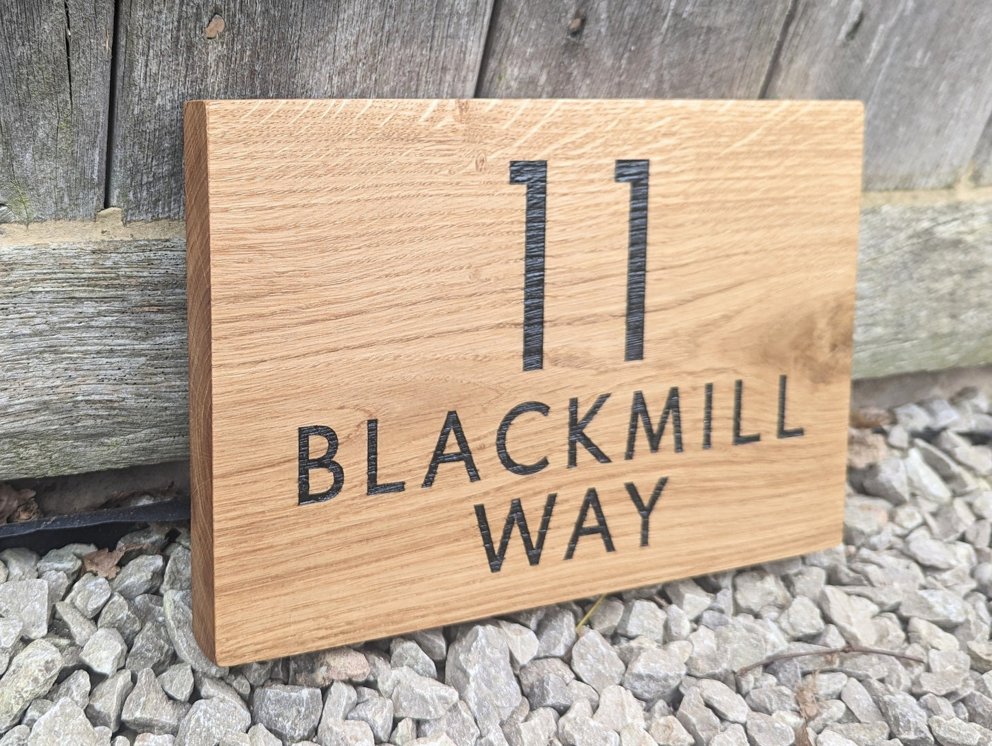 Engraved Oak House Number Sign, Rustic Address Plaque