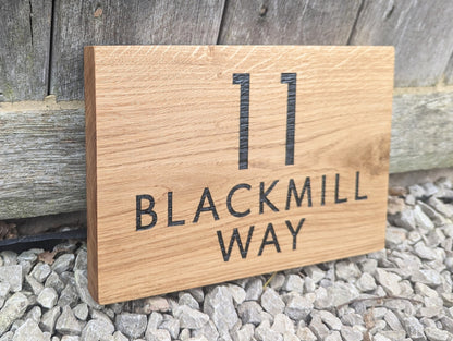 Engraved Oak House Number Sign, Rustic Address Plaque