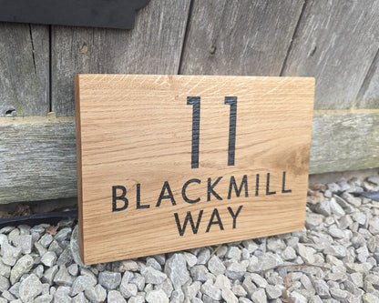 Engraved Oak House Number Sign, Rustic Address Plaque