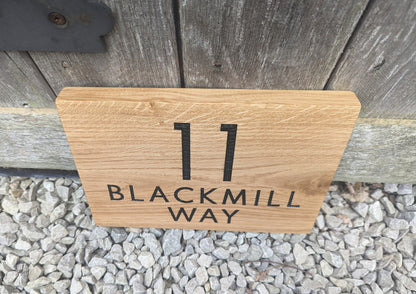Engraved Oak House Number Sign, Rustic Address Plaque