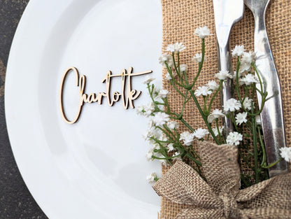 Rustic Script Wood Wedding Place Cards, Laser Cut Calligraphy Favors