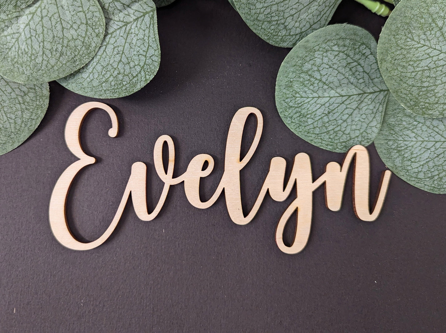 Wooden Wedding Name Place Cards, Cursive Calligraphy Favors