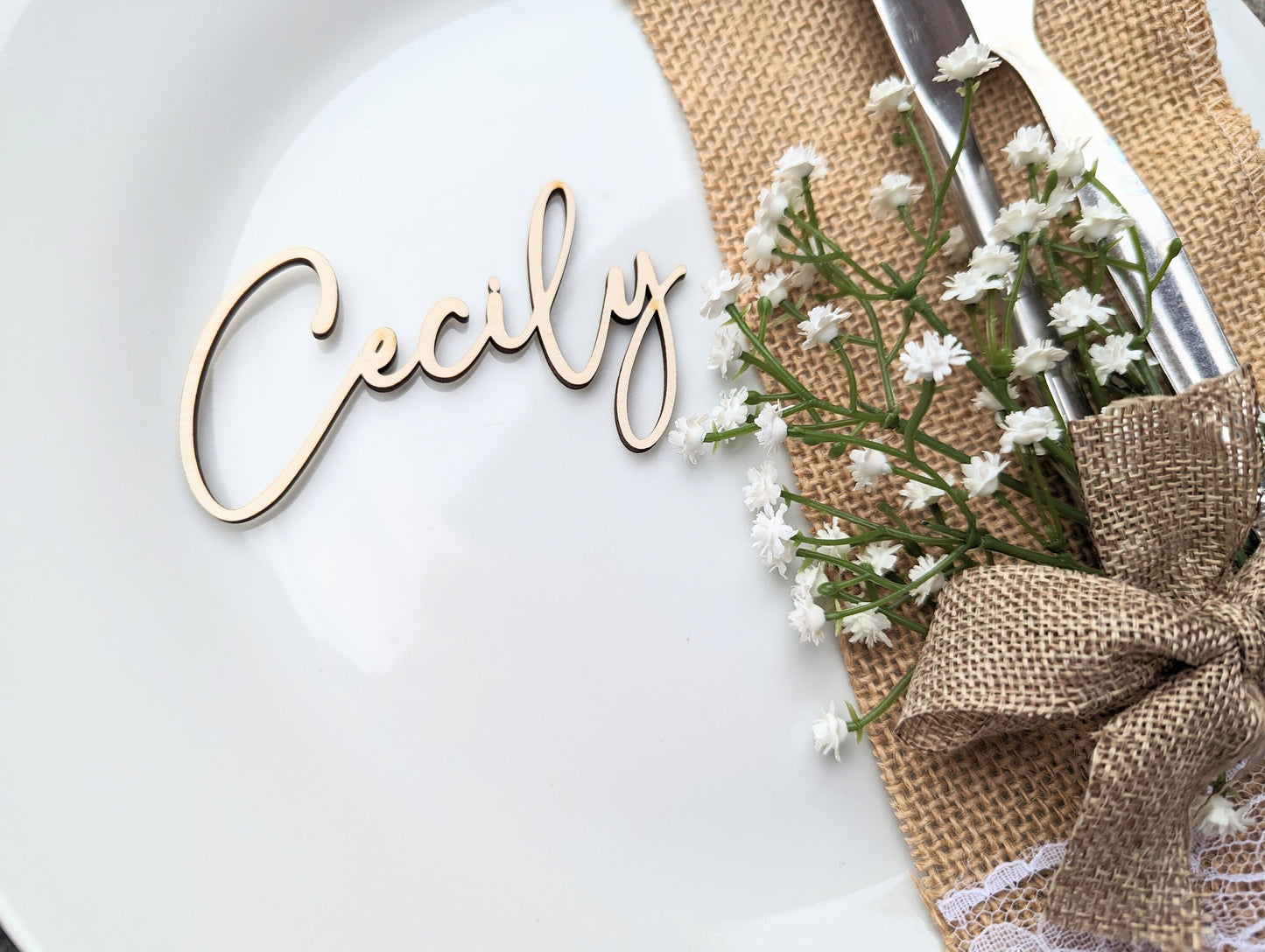 Rustic Calligraphy Wood Wedding Place Names, Wedding Favors