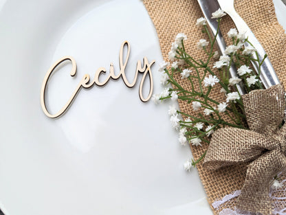 Rustic Calligraphy Wood Wedding Place Names, Wedding Favors