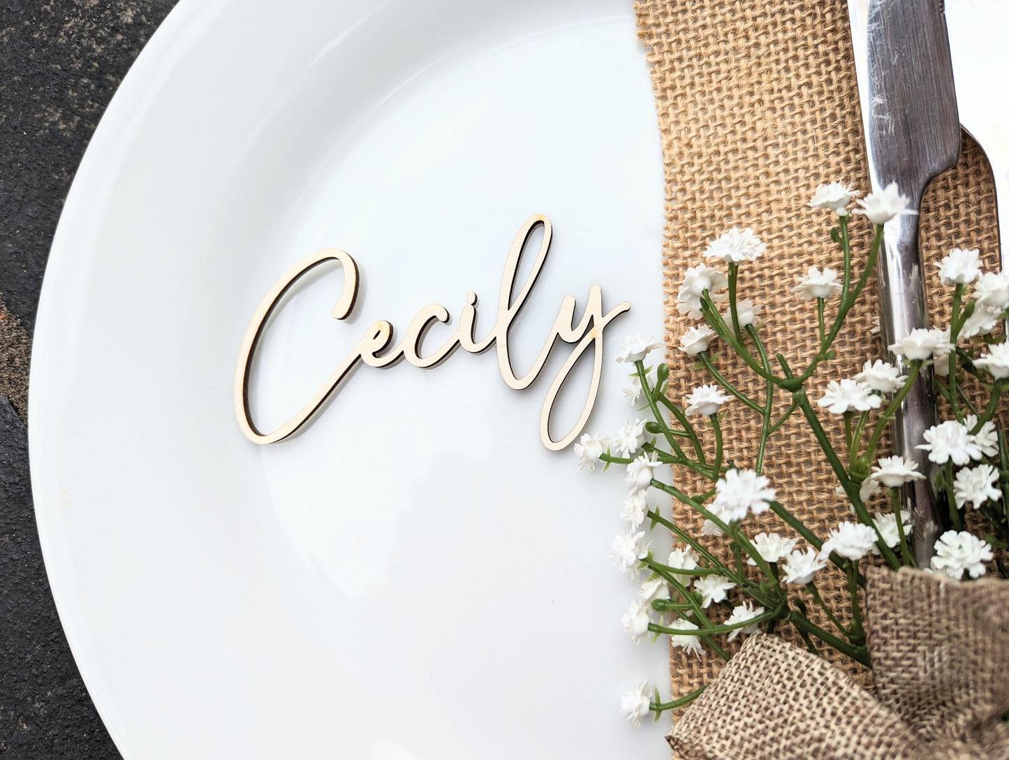 Rustic Calligraphy Wood Wedding Place Names, Wedding Favors