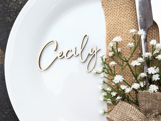 Calligraphy Rustic Style Wooden Wedding Name Places. Cursive Wood Place Names. Wood Wedding Names. Wedding Favours. Name Tags for Weddings.