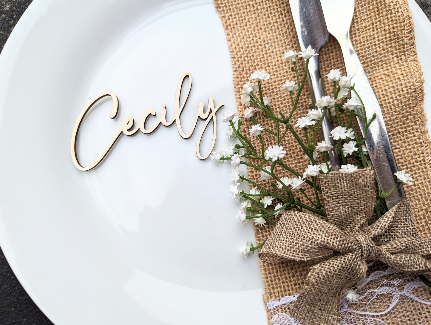 Rustic Calligraphy Wood Wedding Place Names, Wedding Favors