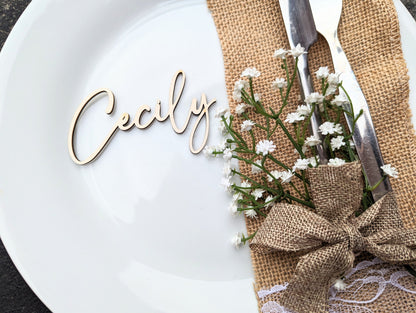 Rustic Calligraphy Wood Wedding Place Names, Wedding Favors