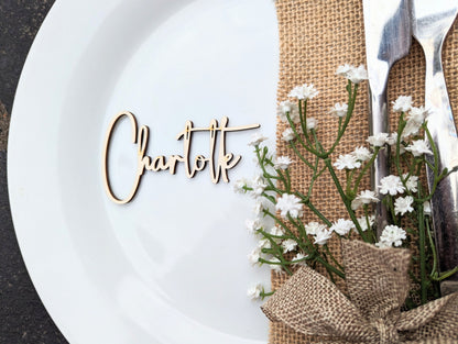 Rustic Script Wood Wedding Place Cards, Laser Cut Calligraphy Favors