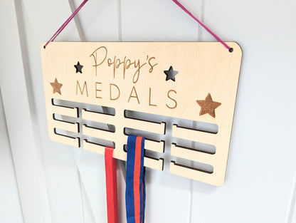 Personalised medal holder. Wooden wall medal hanger. Personalised medal display. Running, cycling, football, gymnastics medal holder.