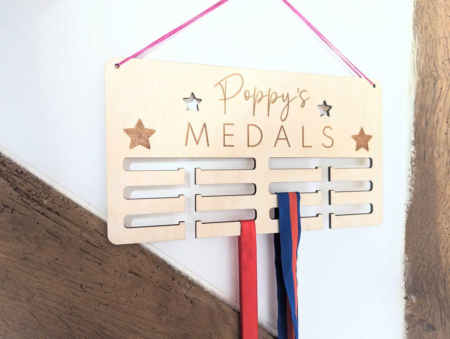 Personalised medal holder. Wooden wall medal hanger. Personalised medal display. Running, cycling, football, gymnastics medal holder.