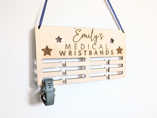 Personalized Wooden Medical Wristband Holder - Wall Hanger