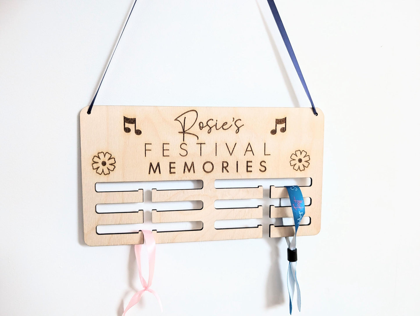 Personalised festival/music memories wristband holder. Festival memories wristband hanger. Personalised festival memories wristband display.