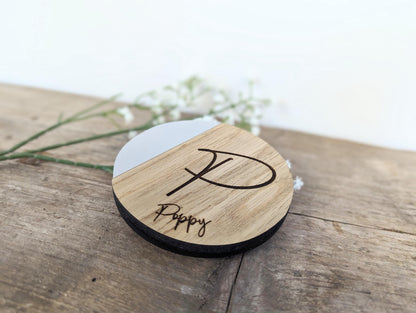 Personalised Wooden Name Coaster Available in a Variety of Colours l Engraved Tea Lover Gift l Engraved Coffee Lover Gift l New Home Gift.