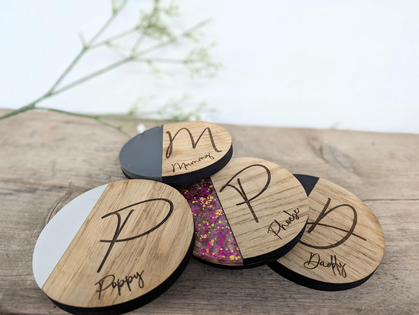Personalised Wooden Name Coaster Available in a Variety of Colours l Engraved Tea Lover Gift l Engraved Coffee Lover Gift l New Home Gift.