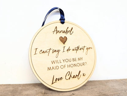Personalised Maid of Honour Proposal Sign, Birchwood Keepsake