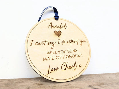 Personalised Maid of Honour Proposal Sign, Birchwood Keepsake