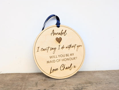 Personalised Maid of Honour Proposal Sign, Birchwood Keepsake