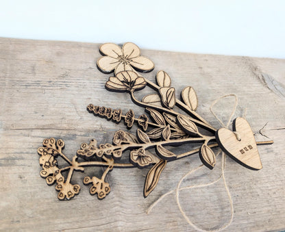 Personalised Wooden Flower Bouquet with Heart Tag