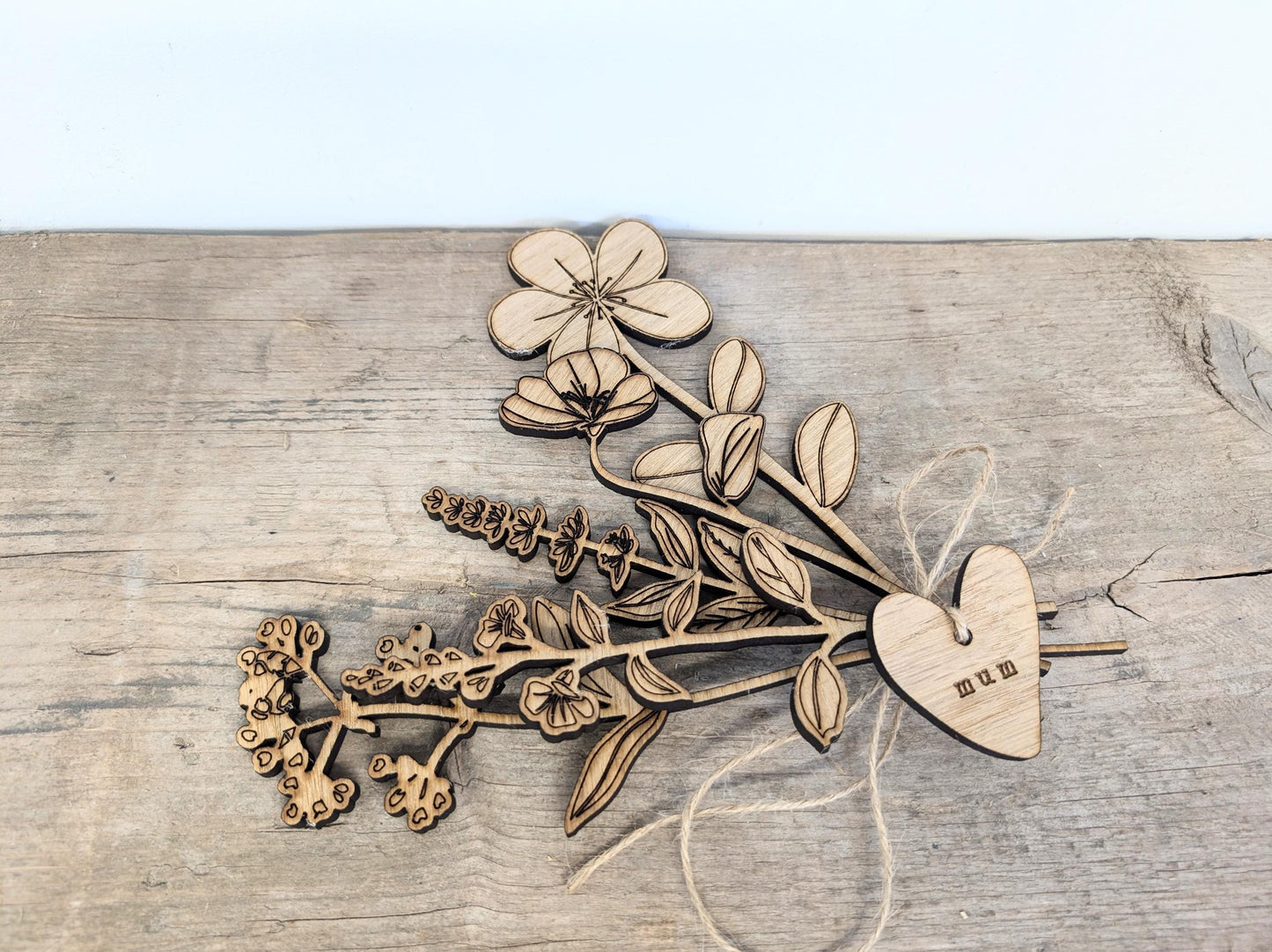 Personalised Wooden Flower Bouquet with Heart Tag