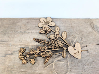 Personalised Wooden Flower Bouquet with Heart Tag