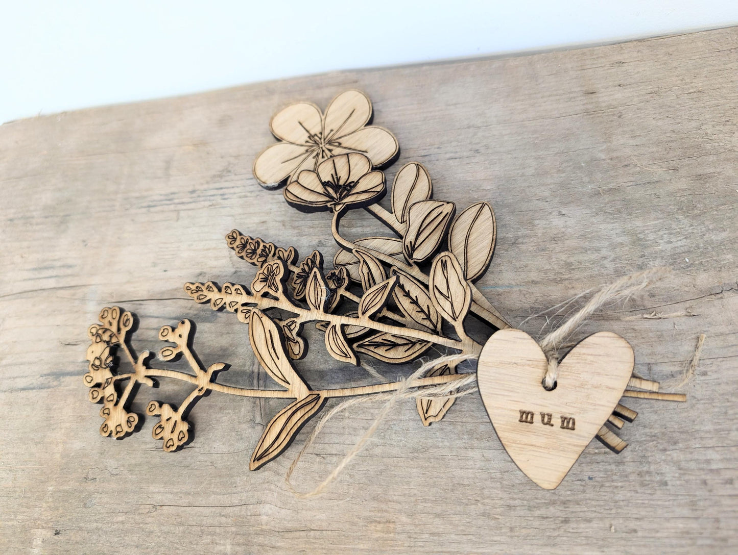 Personalised Wooden Flower Bouquet with Heart Tag