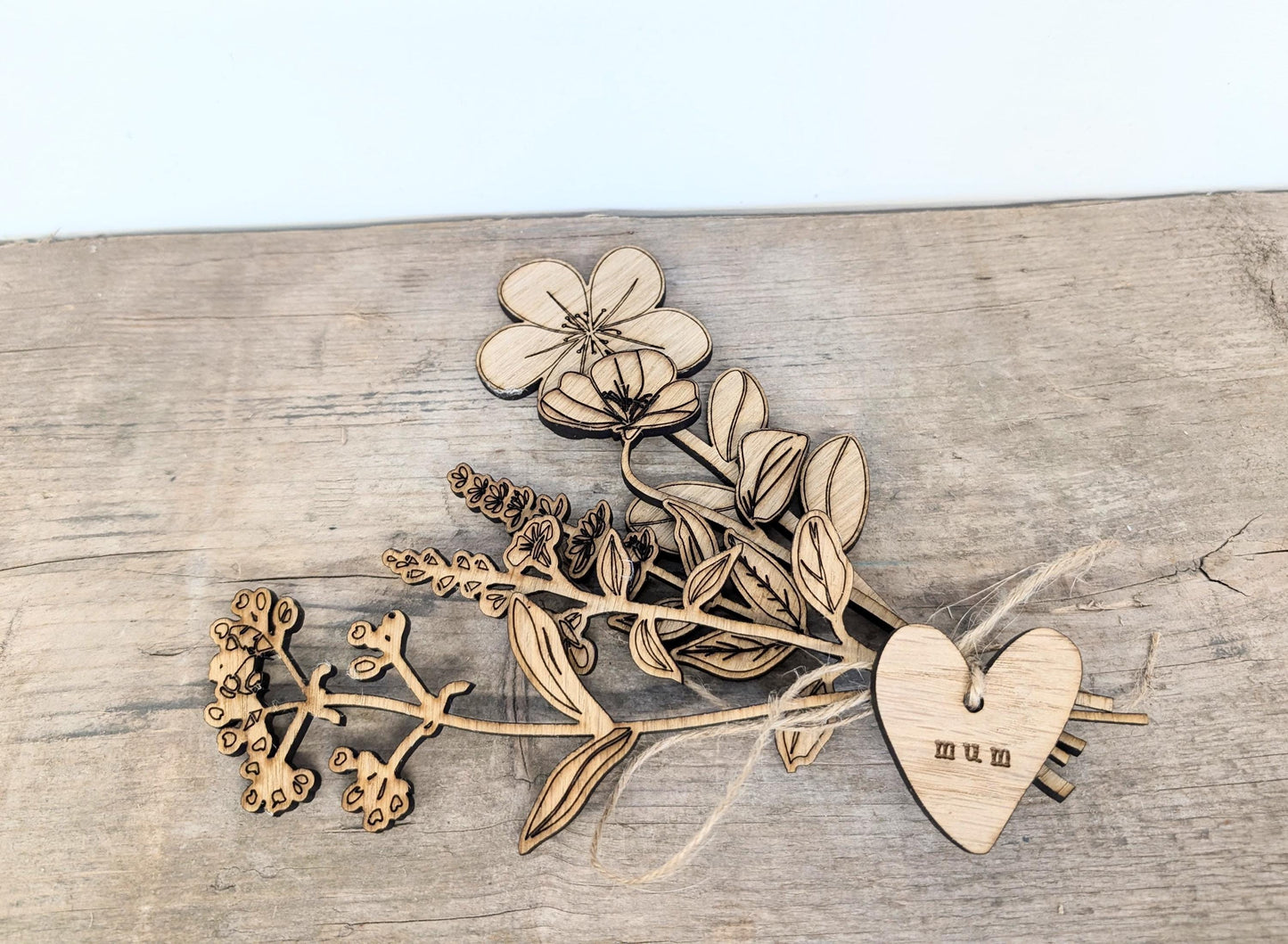 Personalised Wooden Flower Bouquet with Heart Tag