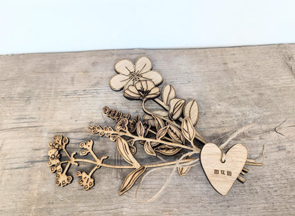 Personalised Wooden Flower Bouquet with Heart Tag
