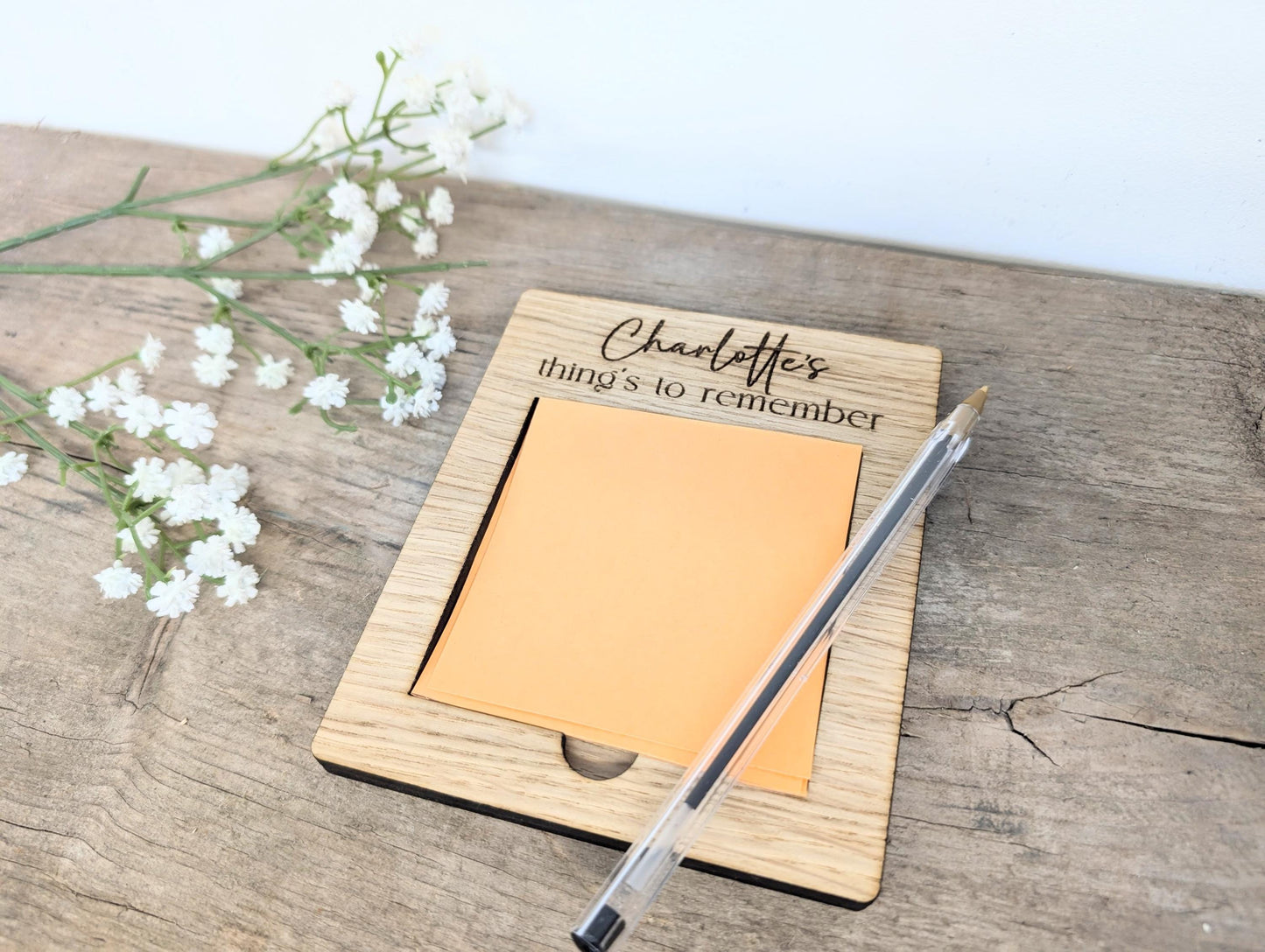Personalised Post-It Note Holder with Post-It Notes. Any Name Wooden Post-It Note Holder. Personalised Sticky Note Holder Small Gift.