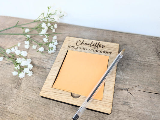 Personalised Post-It Note Holder with Post-It Notes. Any Name Wooden Post-It Note Holder. Personalised Sticky Note Holder Small Gift.