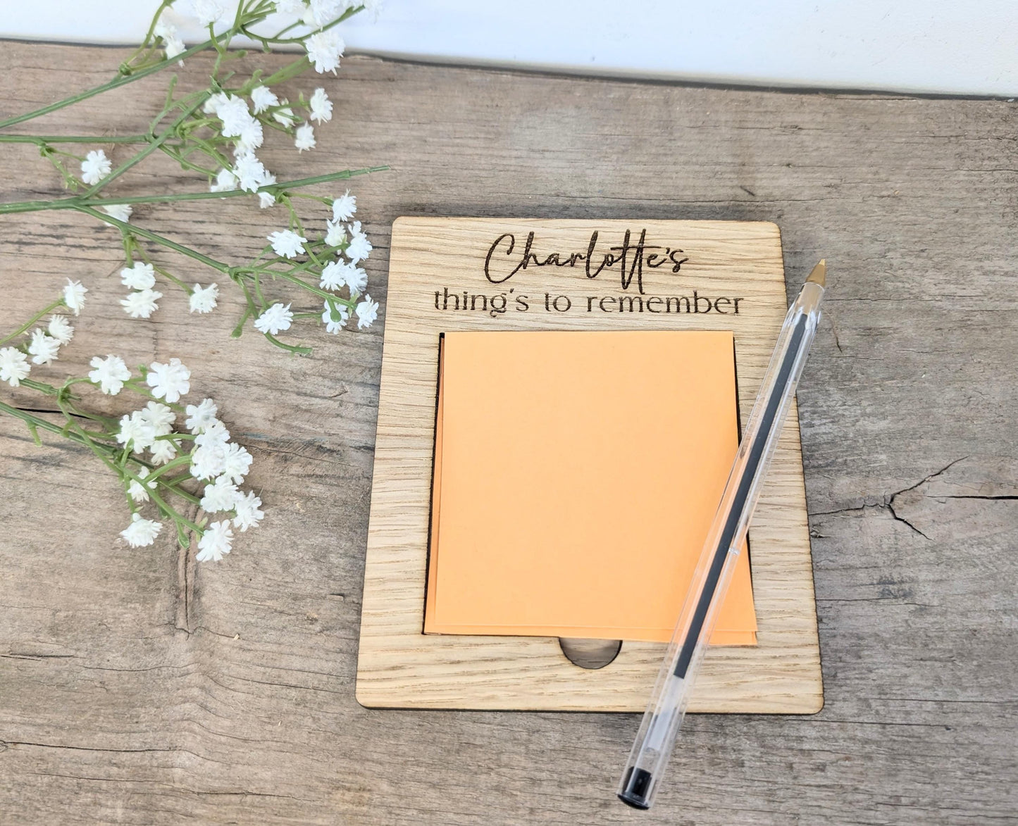 Personalised Post-It Note Holder with Post-It Notes. Any Name Wooden Post-It Note Holder. Personalised Sticky Note Holder Small Gift.