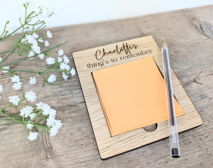 Personalised Post-It Note Holder with Post-It Notes. Any Name Wooden Post-It Note Holder. Personalised Sticky Note Holder Small Gift.