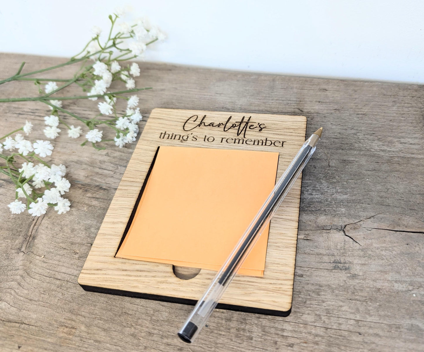 Personalised Post-It Note Holder with Post-It Notes. Any Name Wooden Post-It Note Holder. Personalised Sticky Note Holder Small Gift.