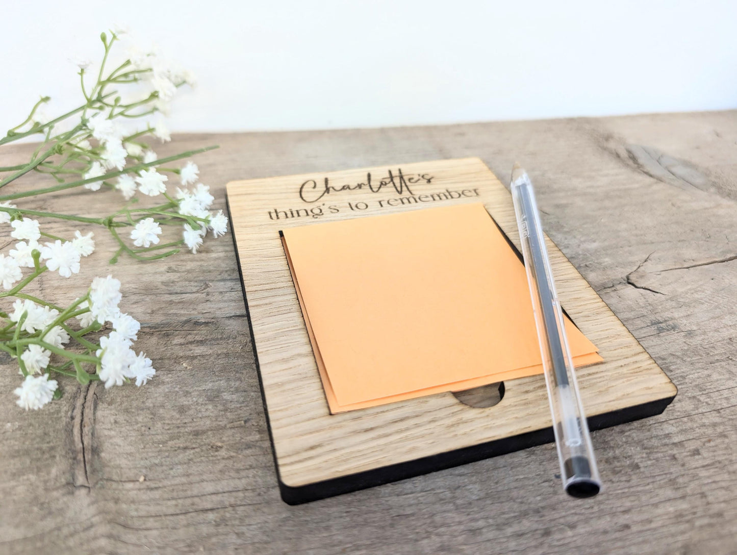 Personalised Post-It Note Holder with Post-It Notes. Any Name Wooden Post-It Note Holder. Personalised Sticky Note Holder Small Gift.